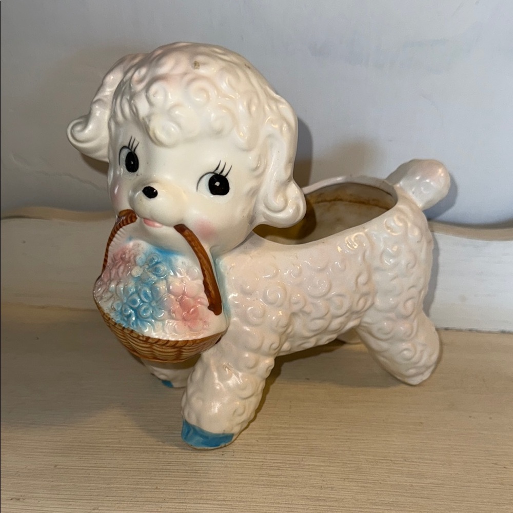 White and Blue Holiday Lamb Figurine Decor